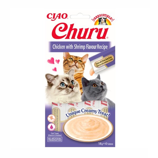 Churu Cat Snack  P&uuml;ree Huhn + Garnelen 4 x 14 gr EU 108
