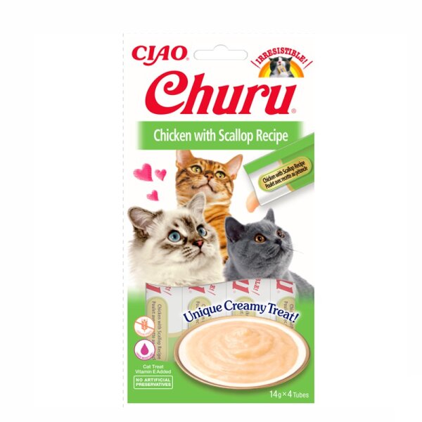 Churu Cat Snack  P&uuml;ree Huhn + Jakobsmuscheln   4 x 14 gr EU 105