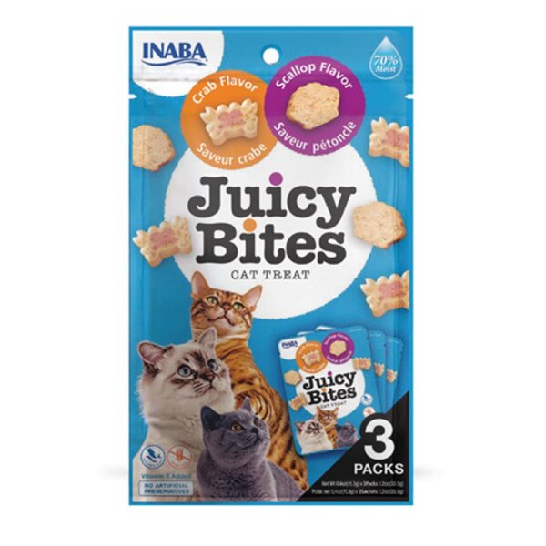 Churu Cat Snack Juicy Bites Jakobsmuscheln mit Krabben 3 x 11,3 gr EU 703