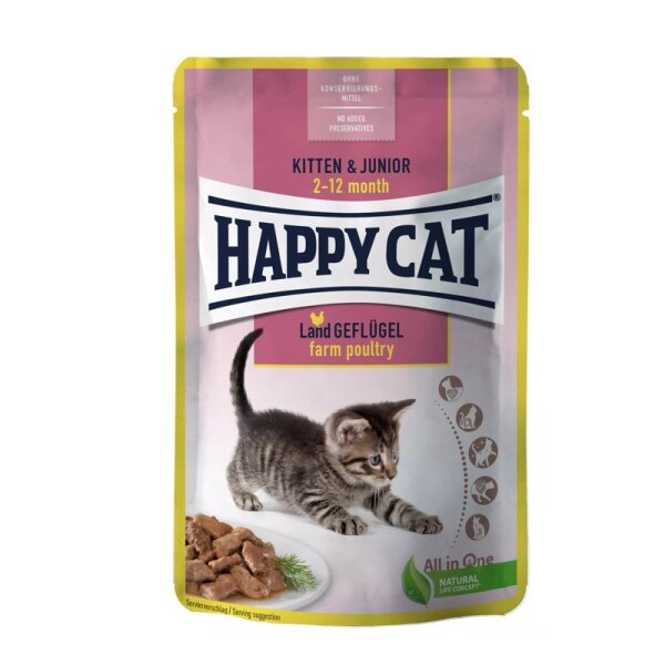 Happy Cat Pouch Meat in Souce Kitten & Junior Land Gefl&uuml;gel 85gr