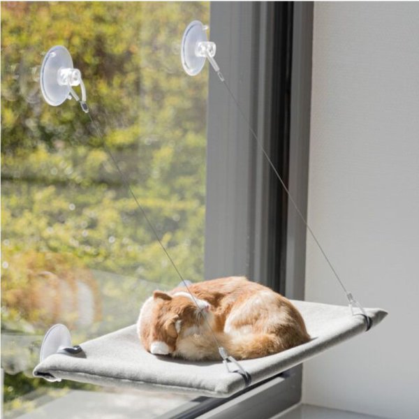 Fensterh&auml;ngematte f&uuml;r Katzen Velours grau
