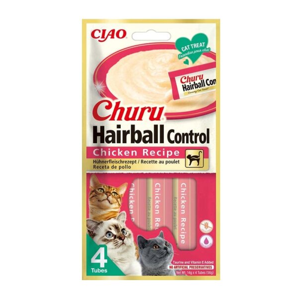 Churu Cat Snack P&uuml;ree Hairball Cont. Huhn 4 x 14 gr EU 676